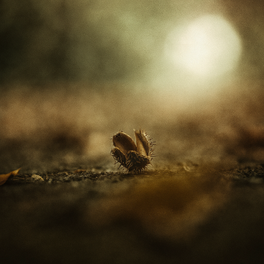 Buchecker auf dem Gehweg, die umgeben von mysteriösen Dingen ist. Sie wartet auf dem Boden auf ihre Beute.